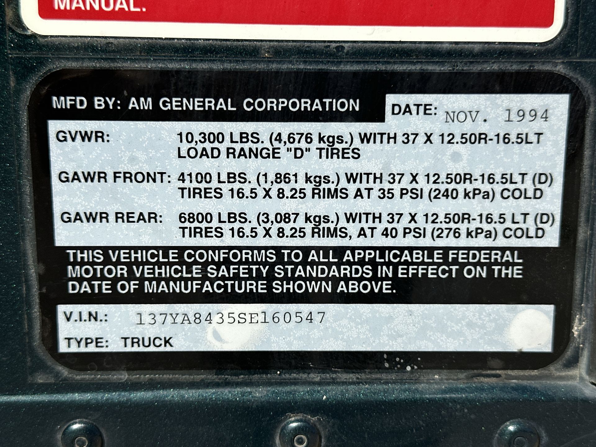 1995 AM General Hummer 4dr Wagon Hard Top